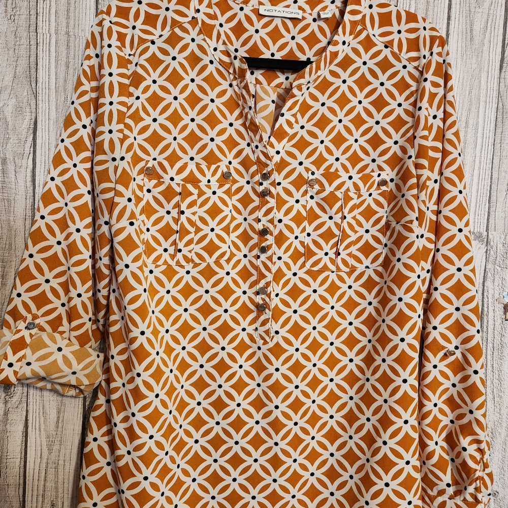 Gold, Black & White Blouse